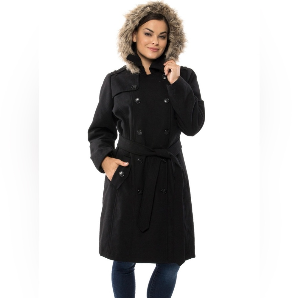 ALPINE SWISS WOMENS PARKA TRENCH PEA COAT BELT JACKET FAUX FUR HOOD 3XL